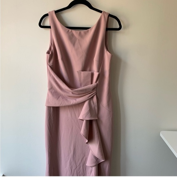 Betsy & Adam Pink Formal Gown Dusty Rose Scuba Crepe Ruffle Maxi Dress SZ 8 NWT - Picture 10 of 12